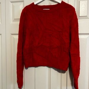 Bailey 44 Vibrant Red Sweater with Hold Heart Buttons Valentines Day